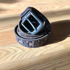 Vintage Brown Leather Weave Belt + Silver Buckle